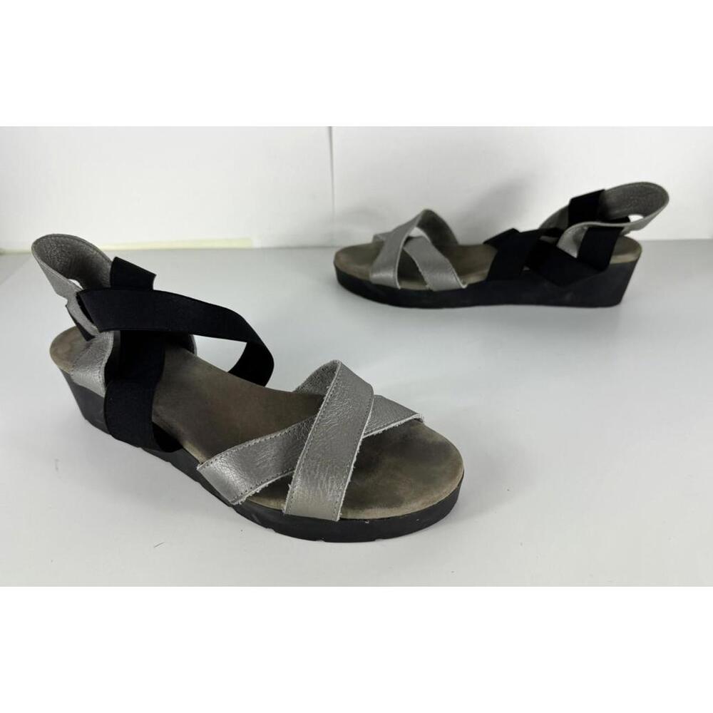 Arche Black Silver Malyak Nubuck Leather Strappy Wedge Sandals EU 40 US 9